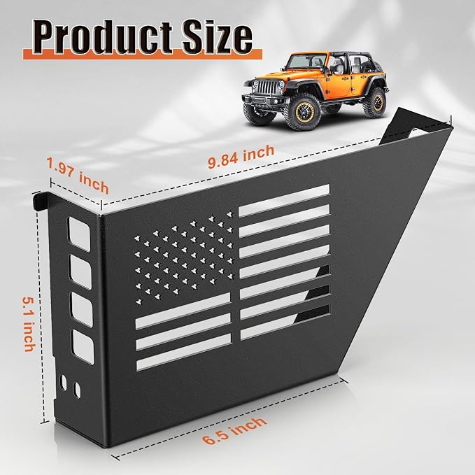 Metal Front Door Pocket Storage Box Compatible with 2007-2018 Jeep Wrangler JK JKU 2/4 Door, 2 PCS Interior Storage Expansion Accessories for Jeep Saggy Net Replacement