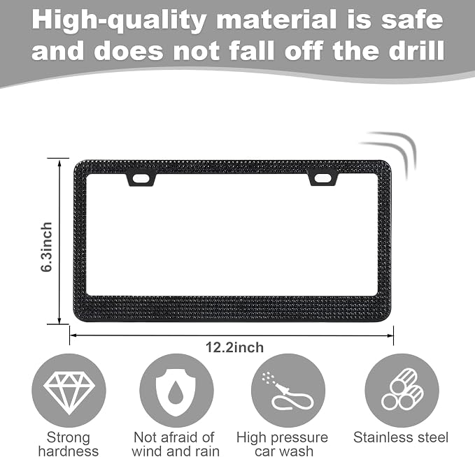 Bling License Plate Frames for Women, Sparkly Rhinestone Diamond Car Accessories with Glitter Crystal Caps (1 Pack Black)