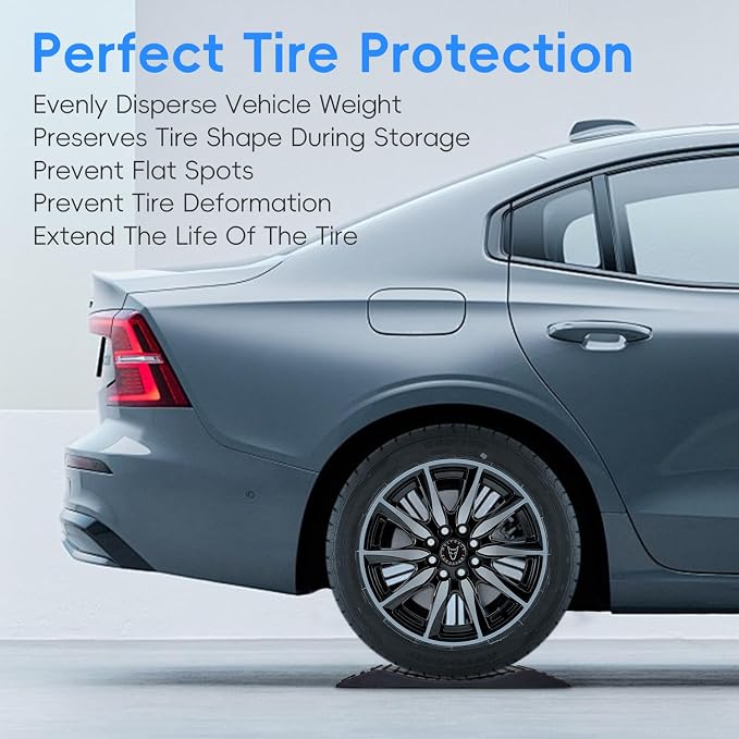 Tire Saver Ramps Rubber Material Anti-Slip Pad Design,Car Tire Wheel Ramps for Flat Spot and Flat Tire Prevention, Tire Savers for Storage with Carrying Bag, Easy to Store 4 Pack (Black)