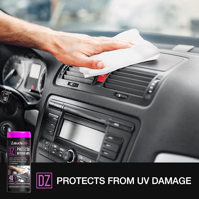 DZ Protective Interior Wipes, Interior Shield Car Protectant Wipes, Clean and Protect Automotive Surfaces from UV Damage, Fading, and Dust Buildup, Natural Matte Polish, 40 count