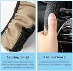 Car Steering Wheel Cover, 15 Inch Anti-Slip Stretch Leather Steering Wheel Protector, Comfortable Breathable Sporty Steering Wheel Cover for Women Men, Car Accessories (Beige, AD)