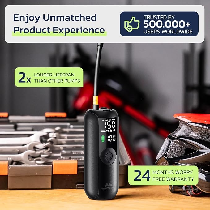 LP1 Bike Pump Portable Air Compressor, Tire Inflator for Car, 1 Minute Inflation, 150PSI Air Pump for Car Tires, Bikes, Motorcycles, Balls - with Digital Pressure Gauge