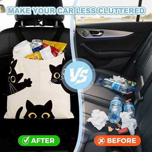 Three Black Cats Car Trash Bag - Waterproof Car Trash Bag Hanging Leakproof Car Garbage Bag - Washable Reusable Trash Bag For Car Interior Hanging Organizer Storage Vehicle Travelling Camping