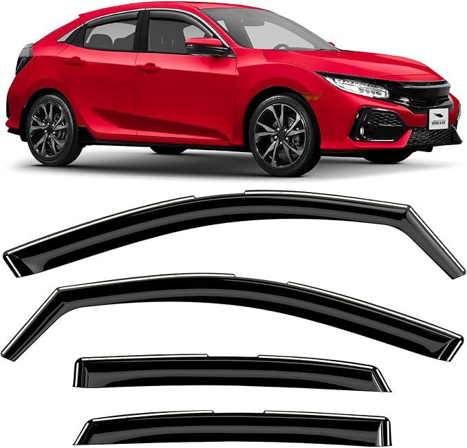 Voron Glass in-Channel Extra Durable Rain Guards for Honda Civic 2016-2021 Hatchback, Window Deflectors, Vent Window Visors, 4 Pieces - 200862
