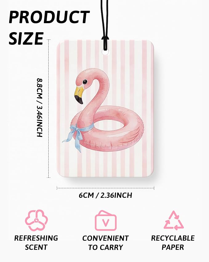 Pink Summer Beach Car Air Freshener 4 Pcs Coconut Scented, Coastal Preppy Flamingo Bikini Car Accessories Mirror Decor for Women, Girly Hanging Air Freshener for Cars Closet Drawer Books