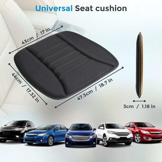 Car Seat Cushion, Memory Foam Seat Cover with Non-Slip Bottom, Universal Fit for Cars, Homes, and Offices - Soft and Comfortable, Black