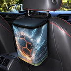 Soccer Ball Lightning Print Car Trash Can with Lid, Leak Proof Auto Trash Bag Hanging Vehicle Garbage Can Multipurpose Storage Container for Back Seat Road Trip