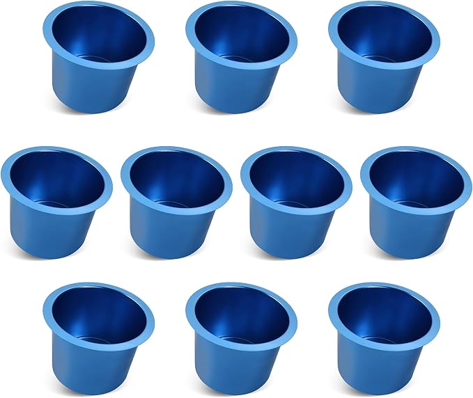 GSE Games & Sports Expert Jumbo Aluminum Cup Holder, Drop-in Cup Holder for Casino Poker Tables, Work Desks, Boats, RVs, Cars & Trucks (Blue, 10-Pack)