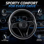 Car Steering Wheel Cover Full Surround - Soft Breathable Anti-Slip Heavyweight Safety Cover, Thick Cushioned Sports Style Universal Fit for Auto Truck SUV (Black/White)