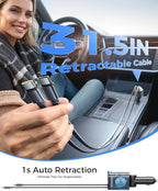 6 in 1 Retractable Car Charger with Dual Type C Cables, 99W Ultra-Compact USB C Car Accessories Adapter with 4 USB Ports, Fast Charging Car Charger for iPhone 17/16/15/14/13/12, Galaxy, iPad