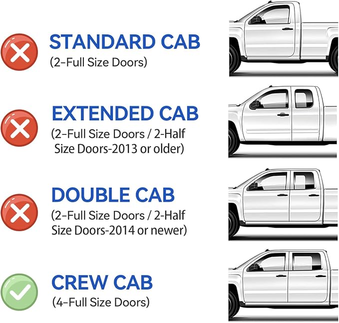 Window Visor for 2007-2013 Chevy Silverado 1500/ GMC Sierra 1500/ Avalanche/Suburban Crew Cab, Rain Guards Vent Deflector Shade Dark Smoke 07-14 Silverado/Sierra 2500 3500HD/ 07-14 Yukon XL, Tape-On