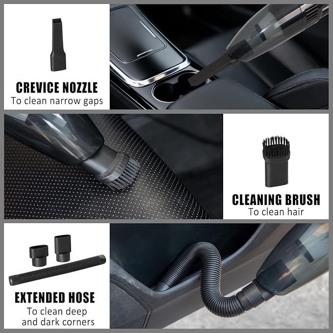 Car Cleaning Kit, Car Vacuum Interior Detailing Cleaner Kit with High Power Handheld Vacuum, Brush Set, Windshield Tool, Duster, Towels, Complete Car Care Tools for Women (Black)