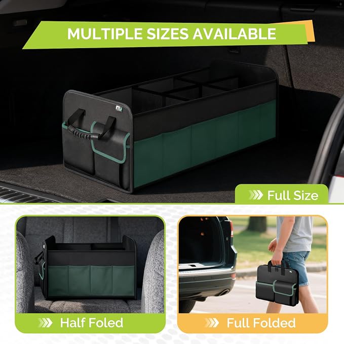 Large Trunk Organizer for SUV with 5 Compartments, Collapsible Car Organizer with Strong Handle and Non-Slip Bottom, Storage Organizer for Sedans, Van, Jeep, Grocery, Black Mixed Green