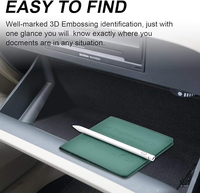 Car Registration and Insurance Holder, Vehicle Glove Box Car Organizer Men Women Wallet Accessories Case for Cards, Essential Document, Driver License, Dark Green