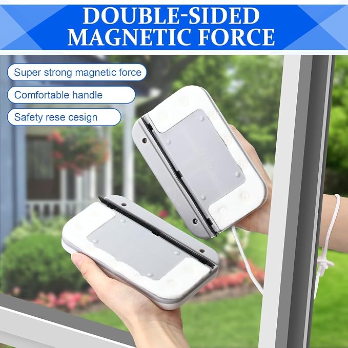 Magnetic Windshield Cleaner Tool Set, Widen Double-Sided Magnetic Window Cleaner Tool, Windshield Magnetic Car Window Cleaner, Glass Thickness 3-10mm for High Rise Car Glazed.
