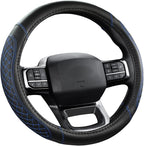 Customized Auto Car Steering Wheel Cover for Ford F-150, F-250, F-350, Expedition(Diamond Quilted - Black+Blue)