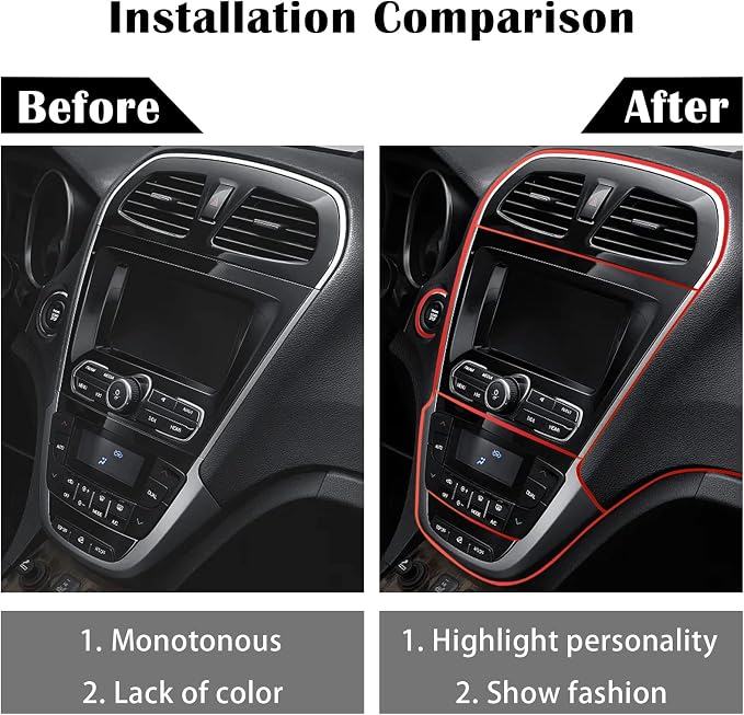 Car Interior Trim Strips,Universal 9.8 ft Car Electroplating Decoration Styling Door Dashboard, Flexible Interior Trim Accessories with Installing Tool(Red)