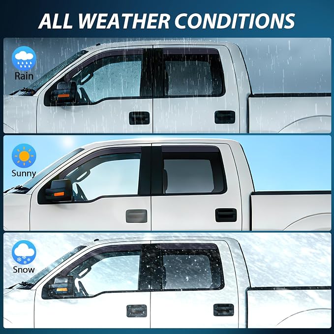 in Channel Window Visors for Ford F150 2009-2014 Crew Cab, Smoke Rain Guards, Clip-On Installation, Wind Deflectors for Sun Rain Ventilation-4PCS