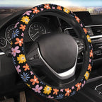 Vintage Daisy Neoprene Steering Wheel Cover Anti-Slip Elastic Flower Floral Steering Wheel Protective Cover 15in Universal Car Accessories Fit Cars, SUVs, Auto