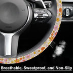 Colorful Daisy Steering Wheel Cover, Orange Floral Print Steering Wheel Cover Protector for Women, Ultra-Thin with Personalized Pattern Design, for Steering Wheel with a Diameter of 14.5"-15"