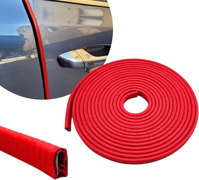 16.4Ft(5M) Car Door Edge Guards, Car Door Protector, U Shape Edge Trim Rubber Anti-Collision Seal Protector, No Glue Required Auto Entry Guard Seal Strips Fit for Trucks SUVs Sedans (Red)