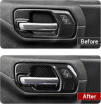Car ABS Carbon Fiber Inner Door Handle Cover Interior Trim Decal for 2019-2025 Chevy Silverado | for 2019-2021 GMC Sierra 1500 2500 3500 HD Accessories （4 Door