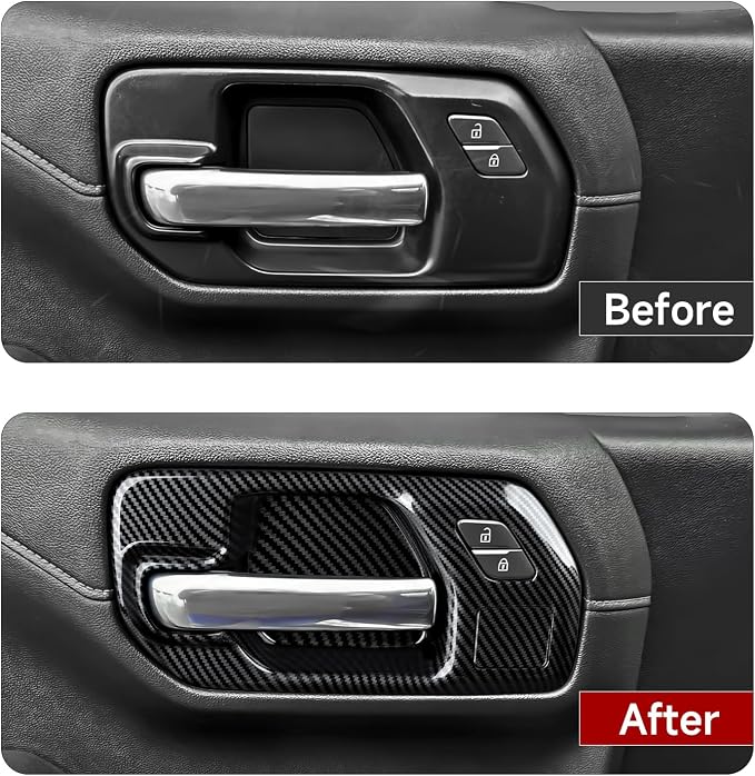 Car ABS Carbon Fiber Inner Door Handle Cover Interior Trim Decal for 2019-2025 Chevy Silverado | for 2019-2021 GMC Sierra 1500 2500 3500 HD Accessories （4 Door