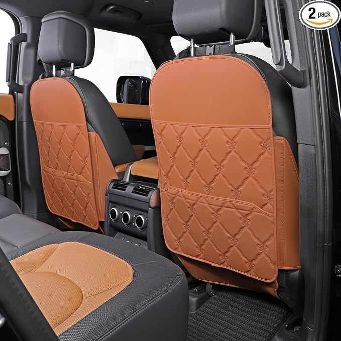 Seat Back Protector w/Dual Pockets,Guards Seats from Kicks & Scuffs | Keeps seat backs looking new for a long time. Easy to install and clean. 2-piece set, size: 30in × 18in × 0.2in