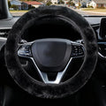 Furry Car Steering Wheel Cover, Heat Absorbing Fluffy Cover, Soft Warm Plush Non-Slip, 14 1/2-15 inch, for Women Girls, Black