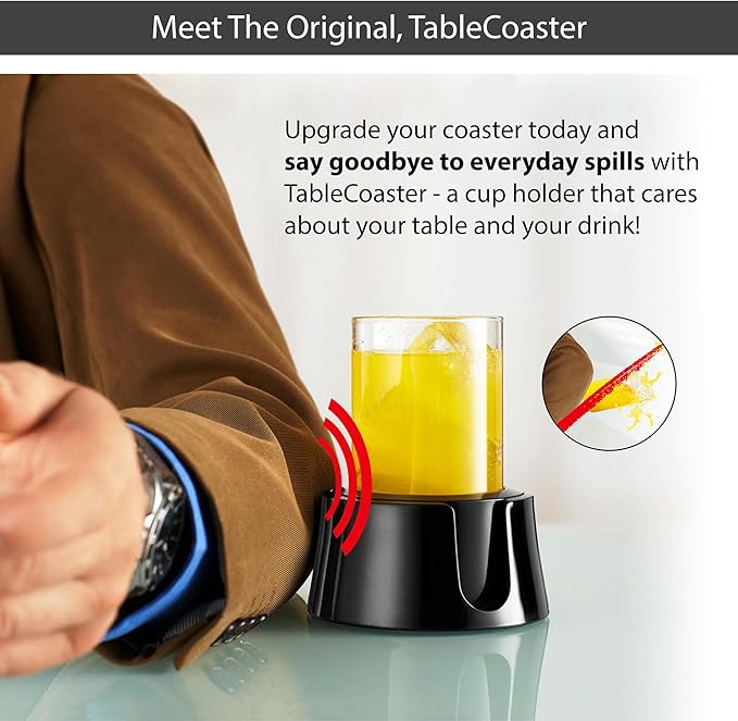 TableCoaster - Original Anti-Spill Table and Desk Cup Holder, Jet Black - RV and Boat Drink Holder, A Tip-Proof Coaster with Tacky Base and Walled Profile to Prevent Spilled Drinks