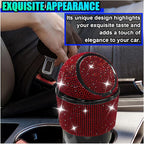 Bling Car Trash Can with Lid, Rhinestone Leakproof Waterproof Auto Cup Holder Garbage Bin, Portable Multipurpose Vehicle Dustbin and Organizer for Home Office Kitchen Bedroom (Red)