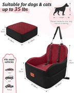 Dog Booster Car Seat for Small/Medium Dogs,Puppy Portable Car Bed with Elevated Cushion,Fully Detachable and Washable,2 Storage Pockets,Easy to Install (Blakc/Red, Medium)