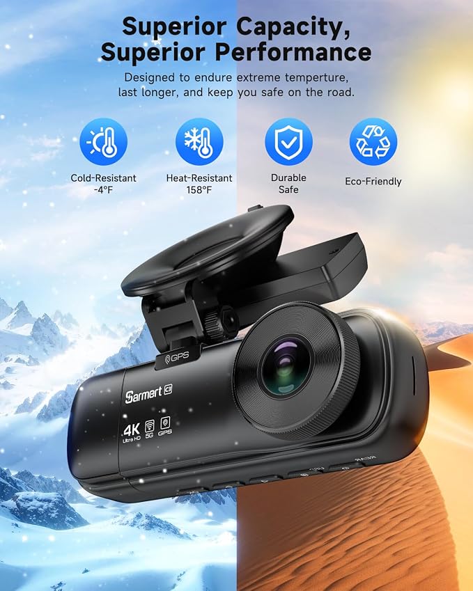 4K 3 Channel Dash Cam, Dash Cam Front and Rear C3, Free 64GB Card, 4K+1080P+1080P Dashcam, G-Sensor, WDR, APP, 5G WiFi, Night Vision, 24H Parking Monitor