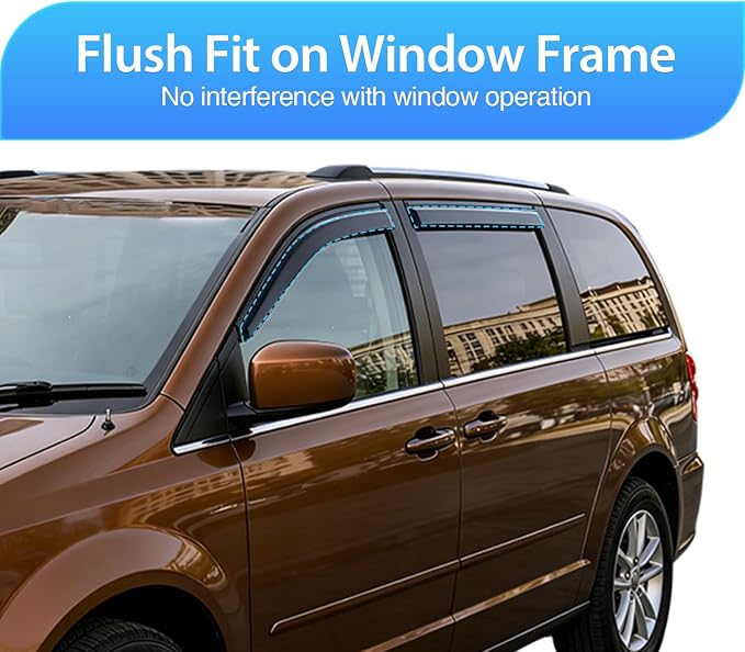 Window Visors for Dodge Grand Caravan 2008-2020, Chrysler Town & Country 2008-2016, VW Routan 2009-2012, Tape-On Rain Guards Outside Mount Vent Visors Window Deflectors Smoke Tint, 4PCS
