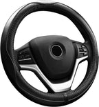 Steering Wheel Covers Universal 15.75 inch - Genuine Leather, Breathable, Anti Slip & Odor Free (Black with Black Lines, L(15" 1/2-16"))