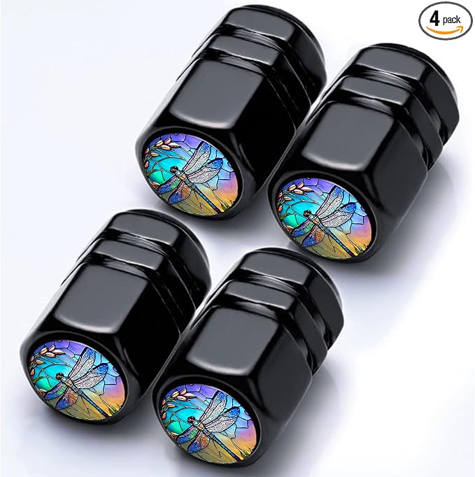 4Pack Dragonfly Car Tire Valve Stem Caps Aluminum Valve Stem Covers Air Cap | Corrosion Resistant Car Valve Cap for Auto SUV Bike Motorcycle Valve Decor Dragonfly Car Accessories Gifts