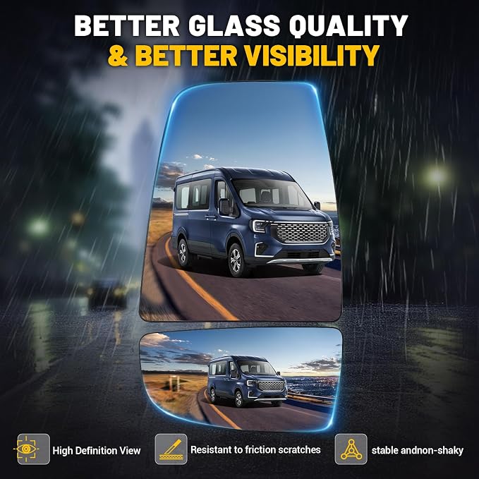 Driver Side Upper and Lower Mirror Glass Compatible with 2015-2025 Ford Transit 150 250 350 2023-2025 E-Transit Replace BK3Z17K707B CK4Z17K707B with Heating Elements