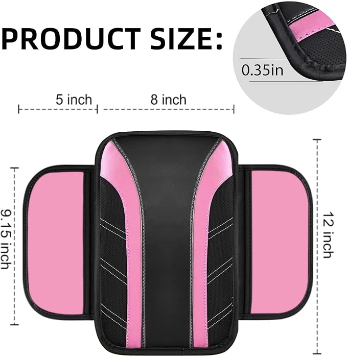 10 Pcs Car Floor Mats Full Set & Sport Leather Steering Wheel Cover 14.5-15 inch, Center Console Cover, Seat Belt Cushion, Cup Holder Coaster, Universal Automobile Interior Sets (Pink)