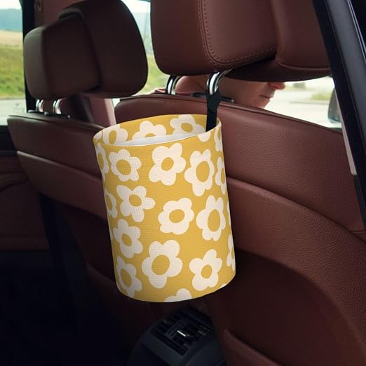Vintage Groovy Flowers Car Trash Can Small Portable Car Garbage Bag for Back Front Seat RV's Camping Accessories