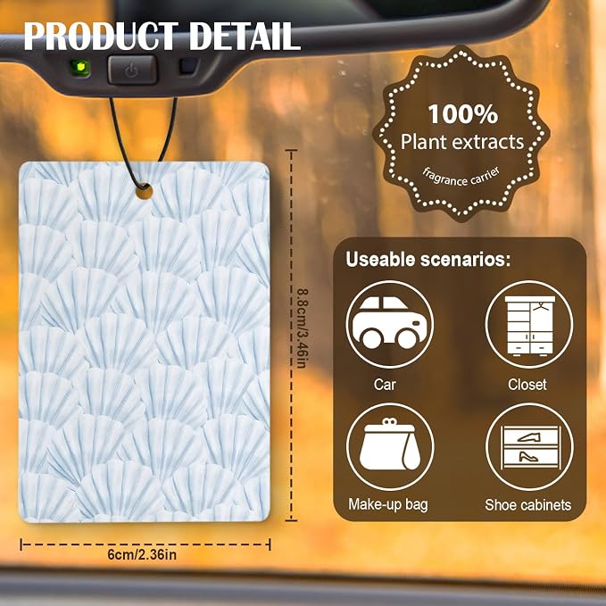 Blue Coastal Beach Car Air Freshener 4 Pcs, Preppy Coastal Seashell Palm Tree Meet Me at the Beach Hanging Air Freshener for Cars Closet Drawer Books, Cute Car Accessories for Women Girls