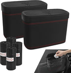 2PCS Car Trash Can with Lid, Press-Top Car Trash Bin with 30PCS Cars Trashs Bags, Small Automotive Dustbin Garbage Container Universal Fit Most Cars Office Home (2pcs-Black)
