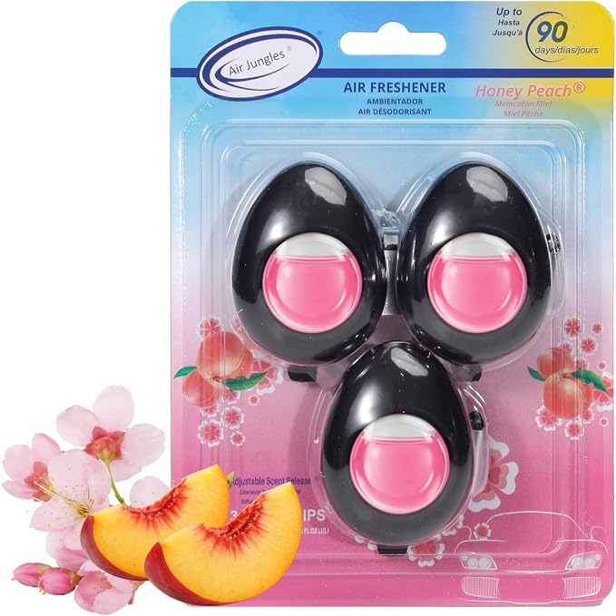 Car Air Freshener Vent Clip 3 Ct, Honey Peach Scent | Long-Lasting Car Odor Eliminator, Easy Clip-On, Up to 90 Days Freshness for Cars, Trucks, and SUVs, 4 mL Each