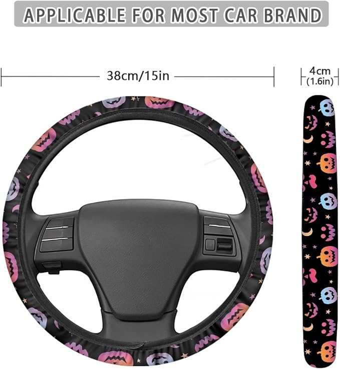 Auto Steering Wheel Cover Unviersal 15 Inch Steering Wheel Wrap Cover Halloween Car Interior Accessories Decor for All Seasons, Pumpkin Gradient