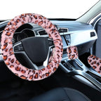 Fuzzy Steering Wheel Cover, Universal Fit Fur Car Wheel Cover & Handbrake Cover & Gear Shift Cover Set for Women Girls, Leopard Winter Warm Fluffy Vehicle Wheel Protector for Auto, SUV (Pink)