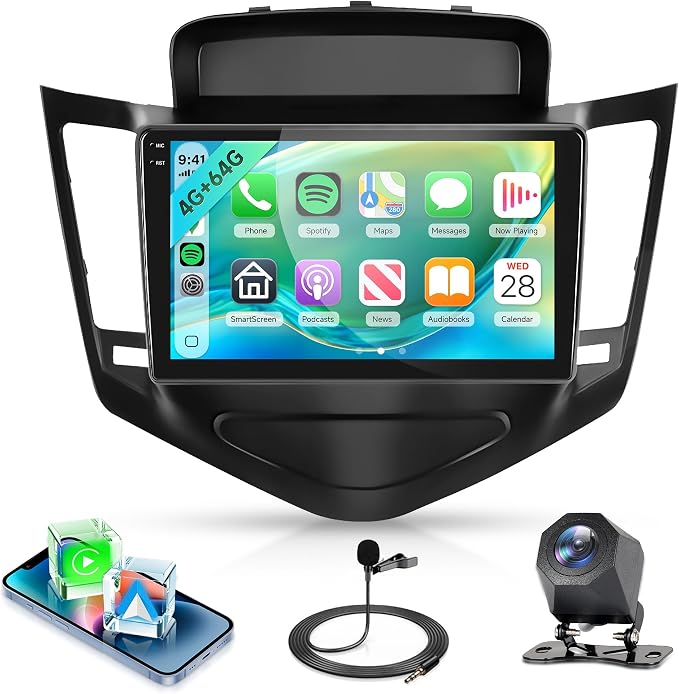 4Core 4G+64G Android Car Radio Stereo for Chevrolet Chevy Cruze 2009-2015, Wireless Carplay Android Auto, 5GWiFi+GPS, 9" Incell Touch Screen, Mirror Link, Backup Camera, Bluetooth, FM/RDS/EQ/USB/SWC