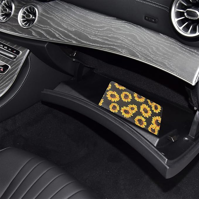 Premium Car Registration & Insurance Card Holder with Magnetic Shut, Vehicle Glove Box Car Organizer - For Documents, Cards, License (Sunflower B)