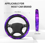 Starry Sky Purple Steering Wheel Cover Starry Sky Purple Milky Way Steering Wheel Cover Anti-Slip Universal Breathable 14-15-in 2 Car Cup Coasters for Men Women