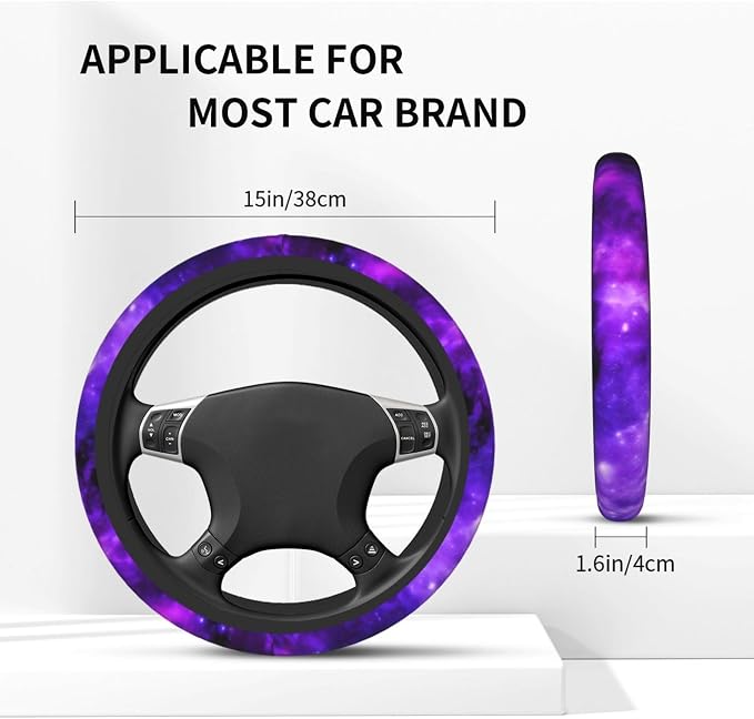Starry Sky Purple Steering Wheel Cover Starry Sky Purple Milky Way Steering Wheel Cover Anti-Slip Universal Breathable 14-15-in 2 Car Cup Coasters for Men Women