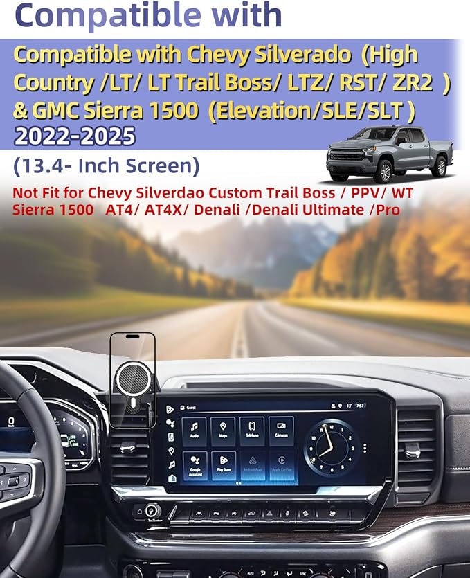 PZK Car Phone Holder for 2022-2026 Chevy Silverado/GMC Sierra 13.4'' Screen | Chevy Magnetic 15W Fast Wireless Charger 360° Magnetic Car Phone Mount LT/RST/ZR2/LTZ/LT Trail Boss Accessories