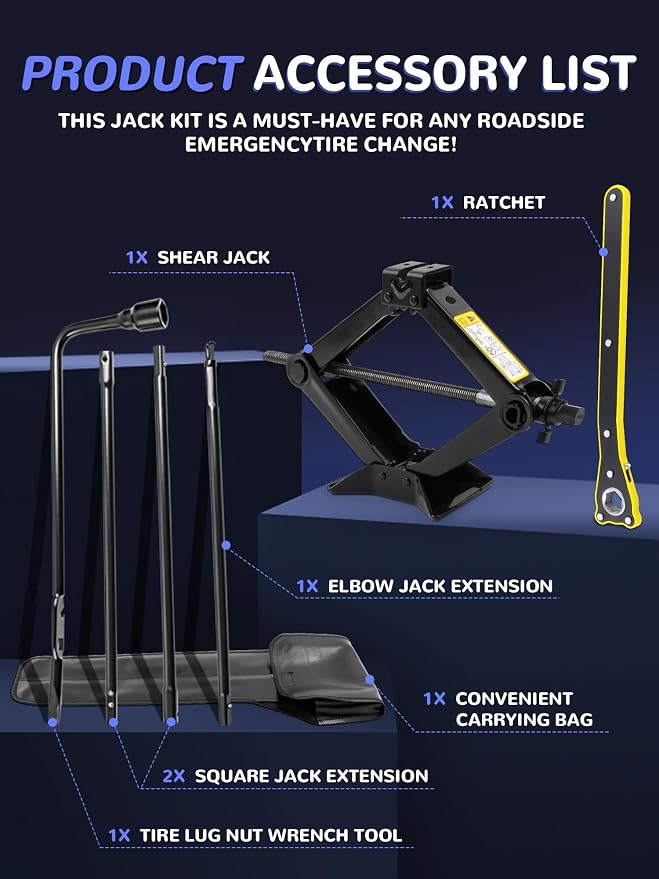 Spare Tire Jack Kit Compatible with 1999-2019 Silverado Tahoe Avalanche 2002-2018 Escalade, Scissor Jack 2.5 Ton Heavy Duty Lifting Jack & Spare Tire Lug Wrench Tool Kit Replacement Tire Repair Tool